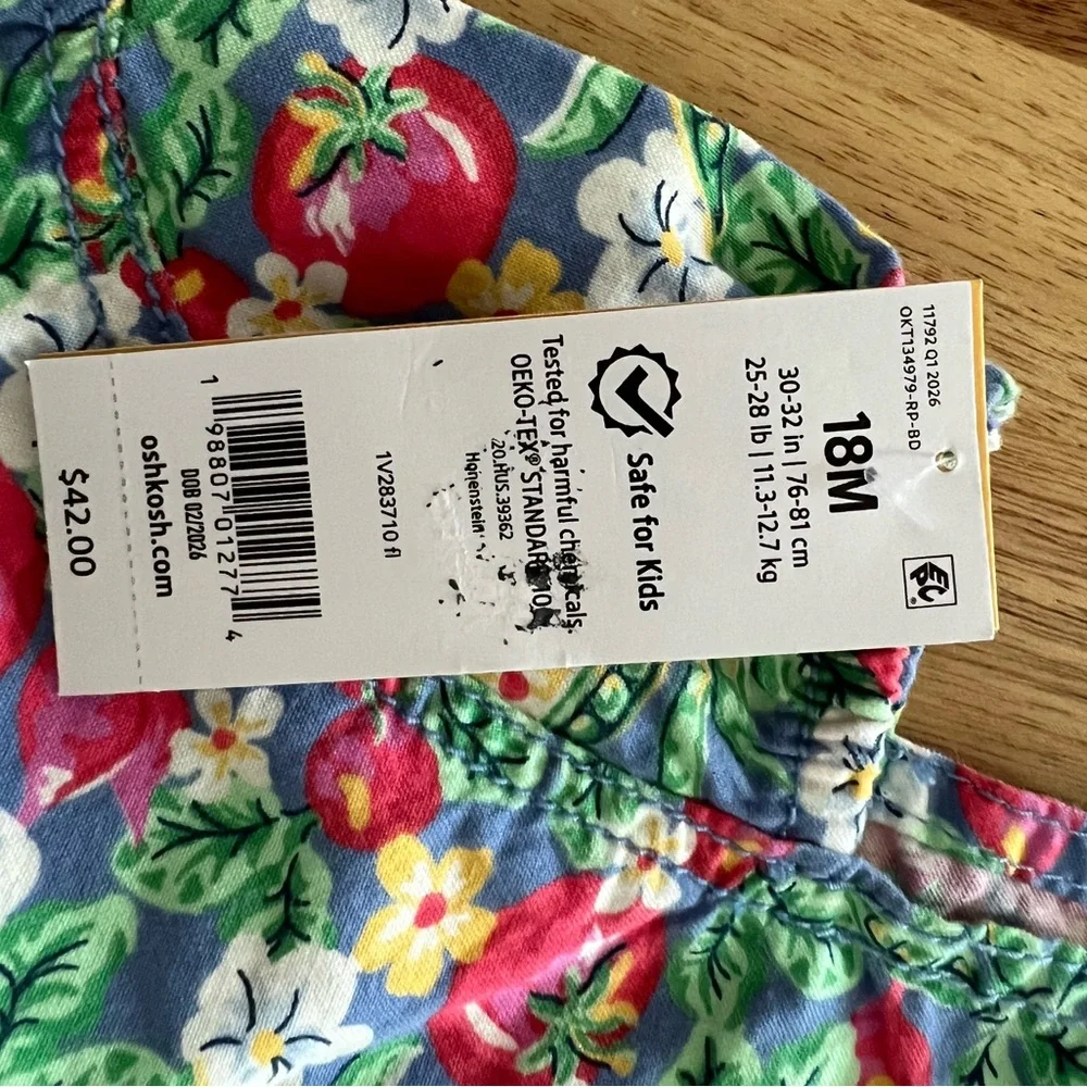 OshKosh B'gosh Floral Tomato Print Kids Overalls - Red, Green, Yellow, Blue